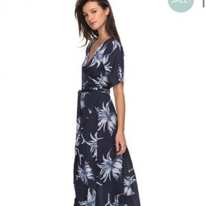 Roxy Keep The Tempo Printed Wrap Maxi Dress Blue- XS